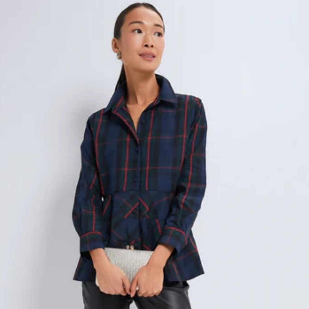 Pomander Place Fraser Plaid Ashlen Blouse NWT Size Large